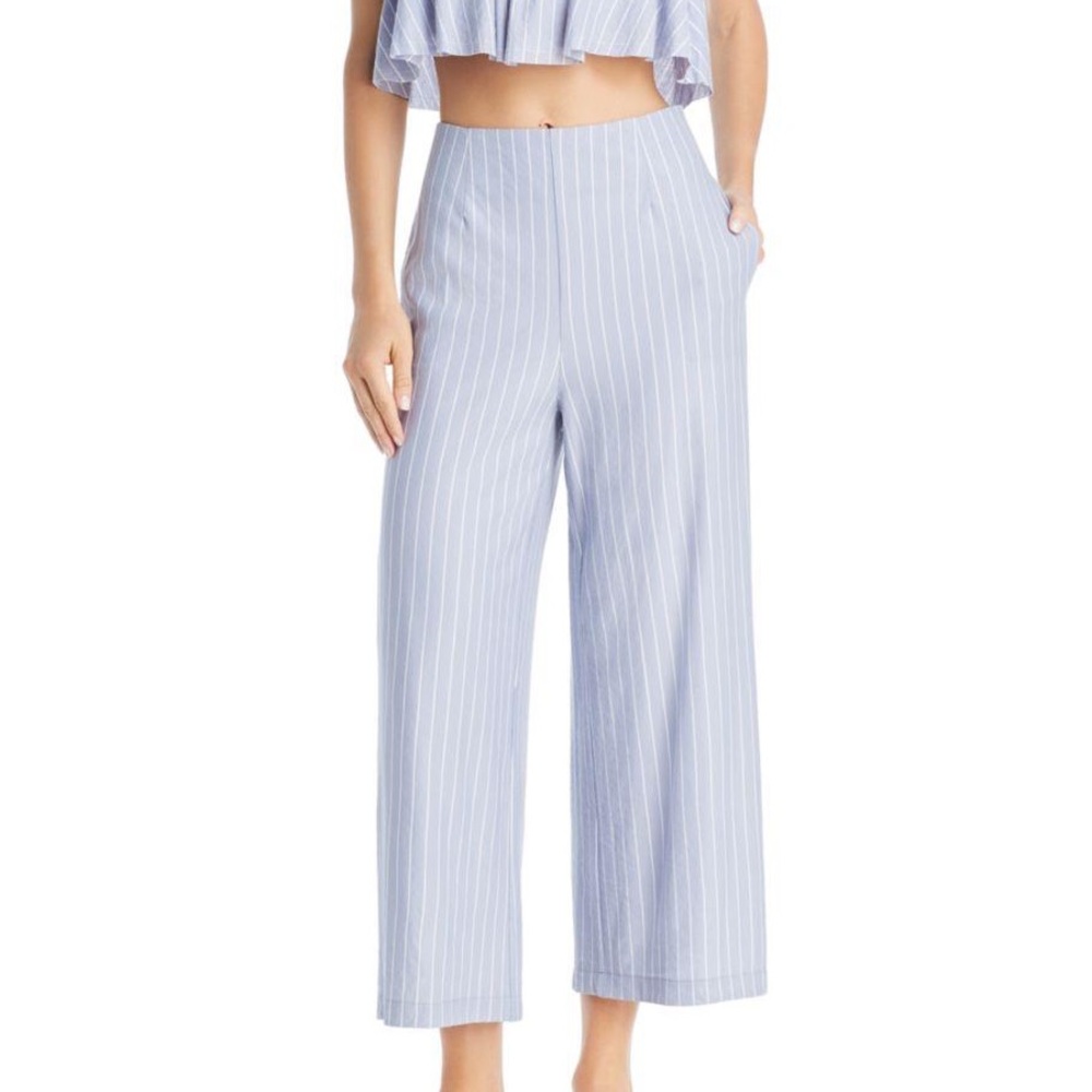 Cropped blue and white striped pants